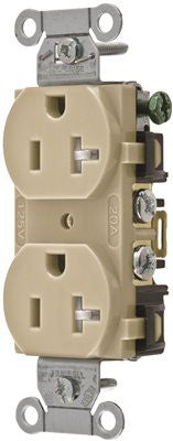 Hubbell Commercial Industrial Grade Tamper Resistant Duplex Receptacle, 20 Amp, Ivory