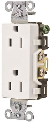 Hubbell Commercial Grade Decorator Duplex Receptacle, 15 Amp, White