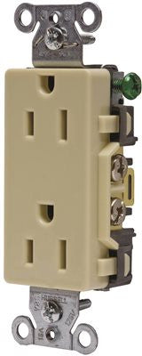 Hubbell Commercial Grade Decorator Duplex Receptacle, 15 Amp, Ivory