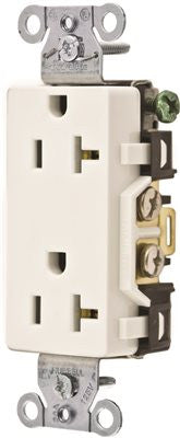 Hubbell Commercial Grade Decorator Duplex Receptacle, 20 Amp, White