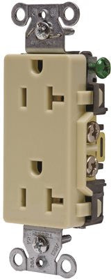 Hubbell Commercial Grade Decorator Duplex Receptacle, 20 Amp, Ivory