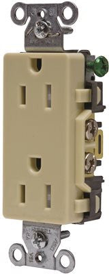 Hubbell Commercial Grade Tamper Resistant Decorator Duplex Receptacle, 15 Amp, Ivory