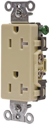 Hubbell Commercial Grade Tamper Resistant Decorator Duplex Receptacle, 20 Amp, Ivory