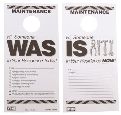 Maintenance Door Hang Tag, Reversible