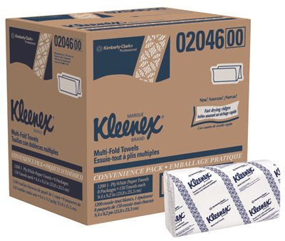 Kleenex&reg; Multifold Paper Towels, White, 9.2x9.4 In., 8 150-count Packs Per Case