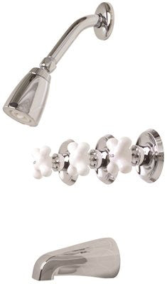 Ashbury Tub And Shower Faucet Washerless Chrome With White Cross Handles