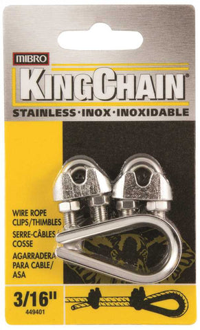 Wire Rope Clips And Thimbles Set, Stainless Steel, 3-16 In.