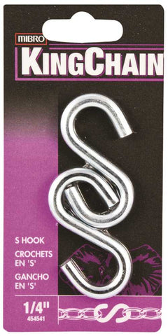 S-hook, Zinc, 1-4 In., 2 Per Card