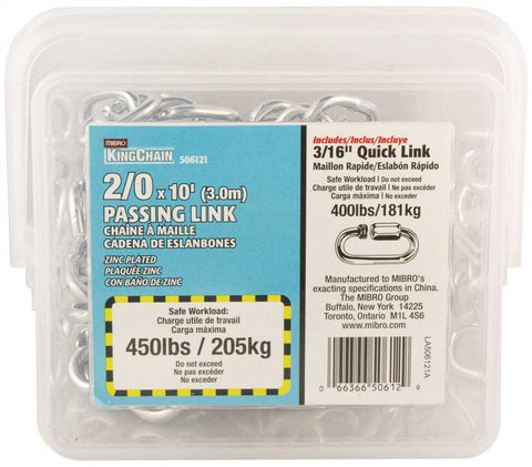 Passing Link Chain, Zinc, 3-16 In. X 10 Ft.