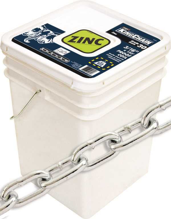 Gr30 Proof Coil Chain, Zinc, 3-16 In. X 150 Ft.