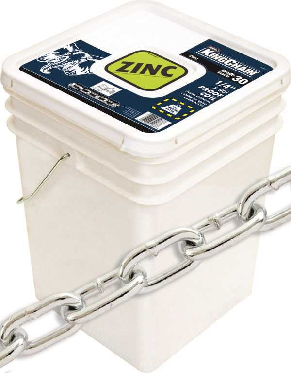 Gr30 Proof Coil Chain, Zinc, 1-4 In. X 90 Ft.