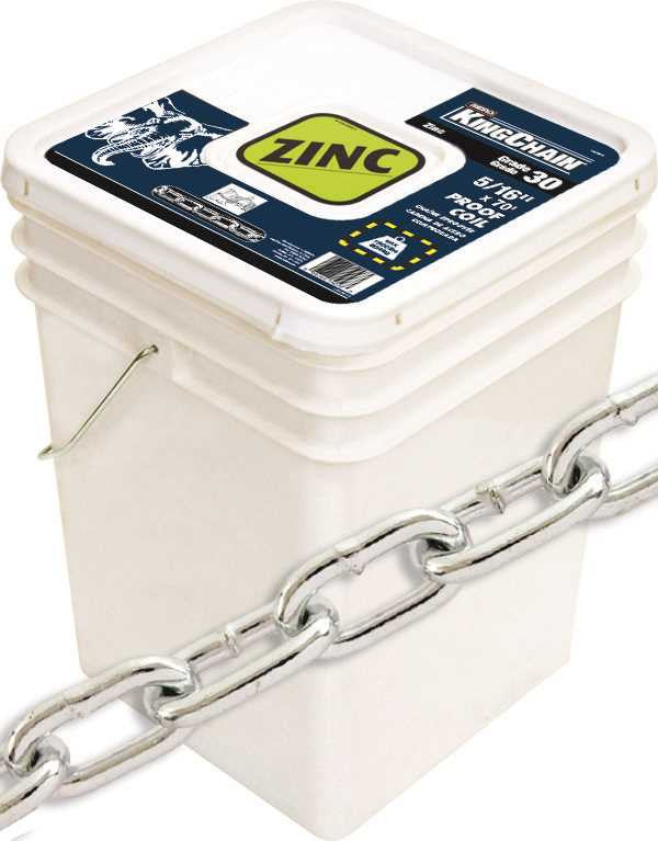 Gr30 Proof Coil Chain, Zinc, 5-16 In. X 70 Ft.