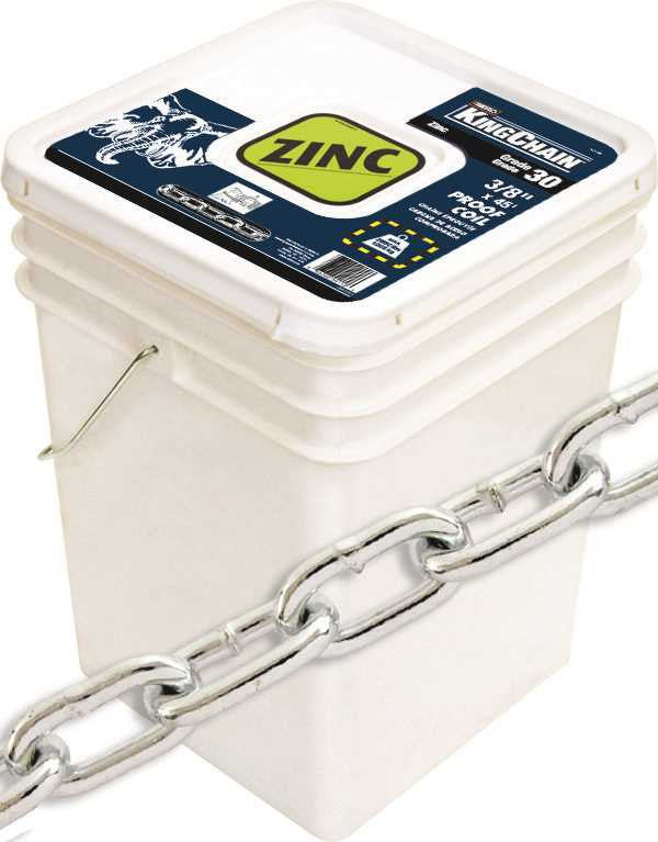 Gr30 Proof Coil Chain, Zinc, 3-8 In. X 45 Ft.