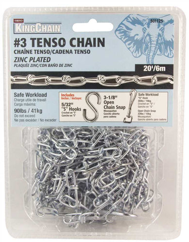 Tenso Chain, Zinc, #3 X 20 Ft.