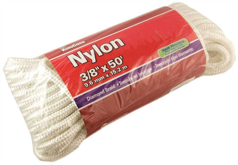 Nylon Diamond Braid, White, 3-8 In. X 50 Ft.