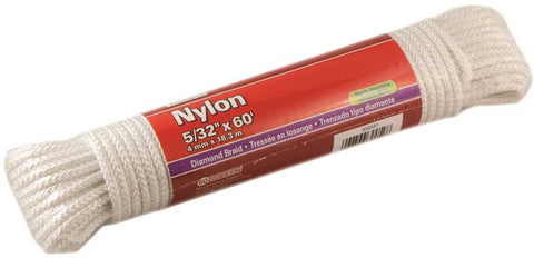 Nylon Double Diamond Braid, White, 5-32 In. X 60 Ft.