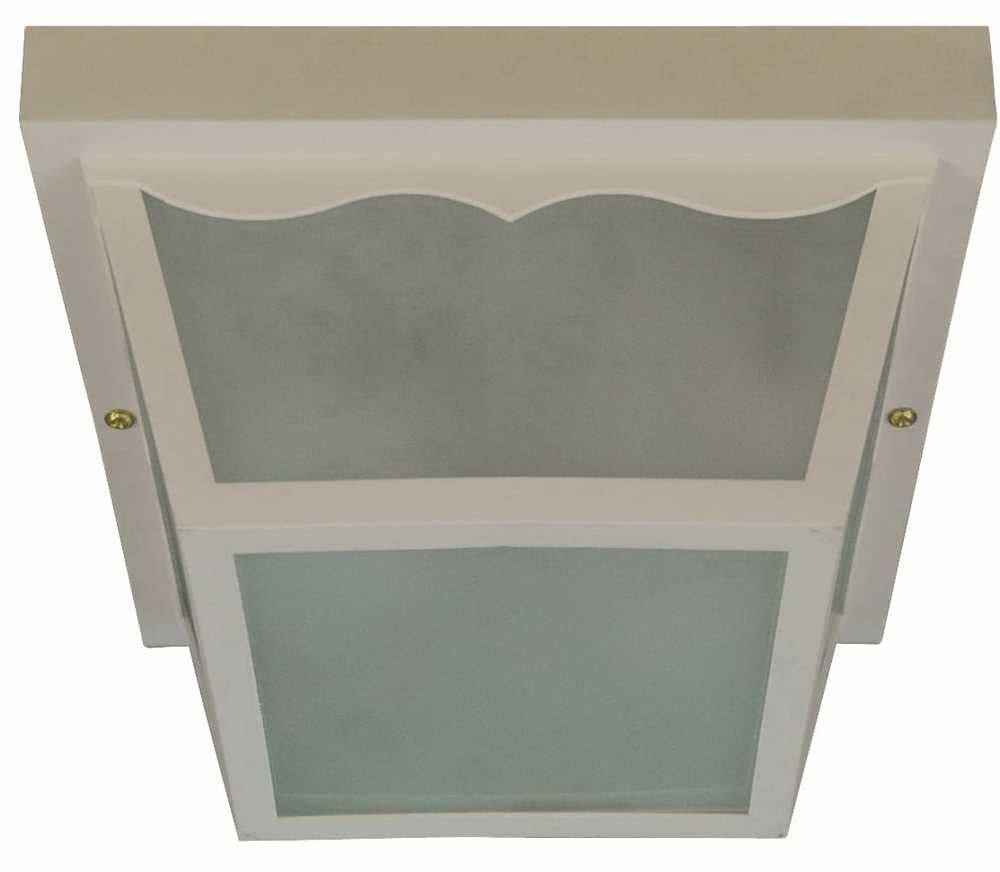 Ceiling Fixture With Glass Panel, Square Poly, White, 10-3-8 In.