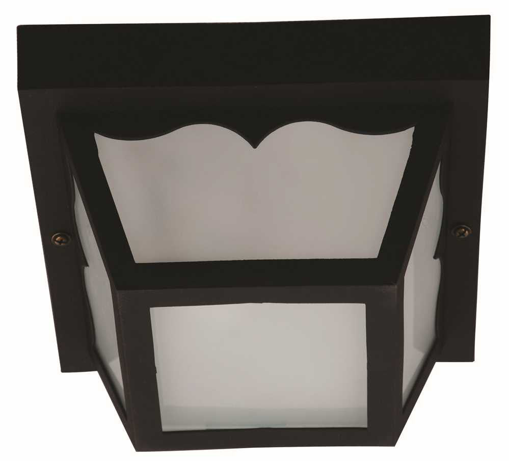 Ceiling Fixture With Glass Panel, Square Poly, Black, 8-1-4 In.