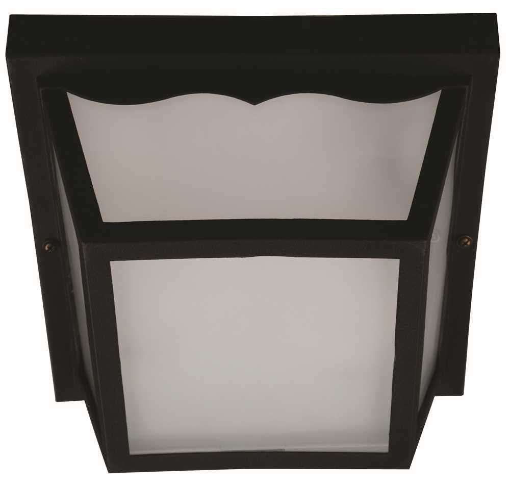 Ceiling Fixture With Glass Panel, Square Poly, Black, 10-3-8 In.