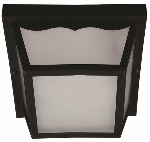 Ceiling Fixture With Glass Panel, Square Poly, Black, 10-3-8 In.