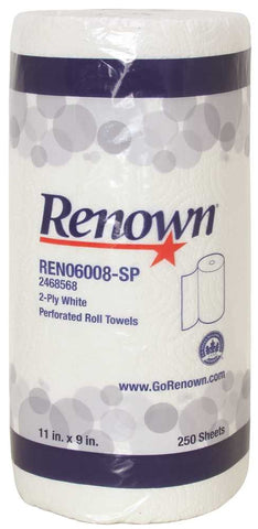 Renown&reg; Kitchen Roll Towel Superior Food Service Quality White 2-ply 250ct, 12 Rolls Per Case Leed Certified