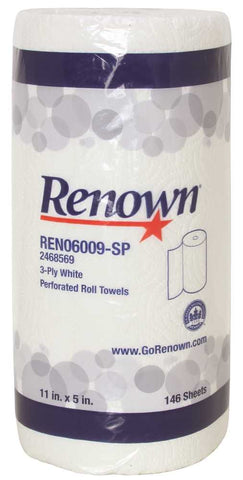 Renown&reg; Kitchen Towel Consumer Quality Bright White 3-ply 146 Sheets, 24 Rolls Per Case Leed Certified