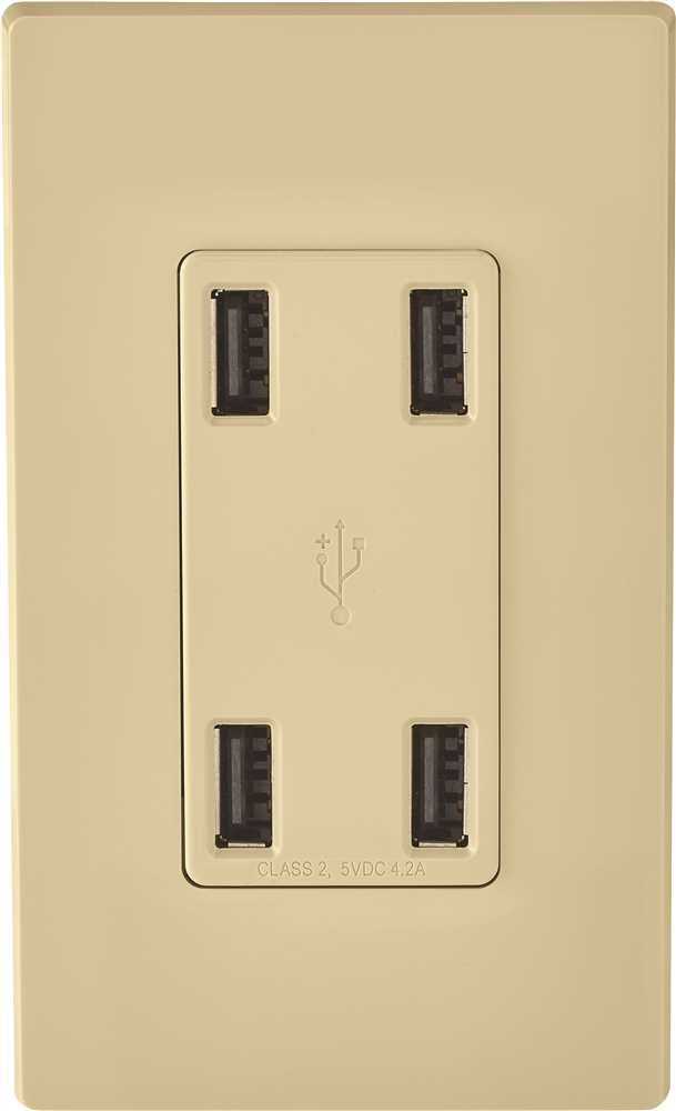 Usb Charging Receptacle, 4 Port, Ivory