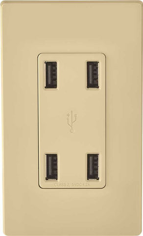 Usb Charging Receptacle, 4 Port, Ivory