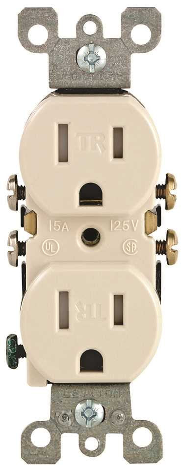 Leviton&reg; 2-pole Tamper-resistant Duplex Receptacle, Light Almond, Nema 5-15r, 125 Volts, 15 Amps