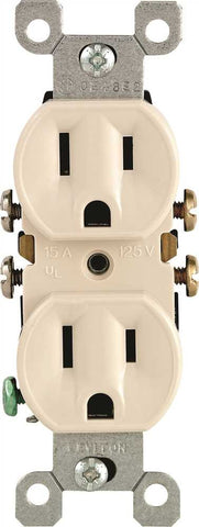 Leviton&reg; 2-pole Residential Grade Duplex Receptacle, Light Almond, Nema 5-15r, 125 Volts, 15 Amps