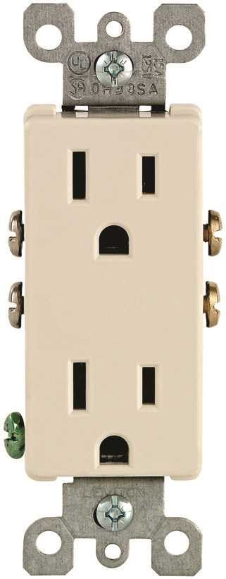 Leviton&reg; 2-pole Residential Grade Decora&reg; Duplex Receptacle, Light Almond, Nema 5-15r, 125 Volts, 15 Amps