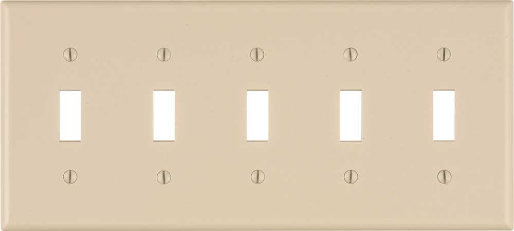 Leviton Toggle Switch Wallplate, 5-gang, Standard, Light Almond