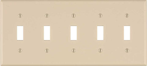 Leviton Toggle Switch Wallplate, 5-gang, Standard, Light Almond