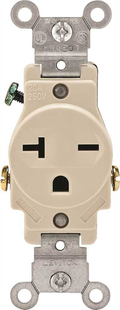 Leviton&reg; 2-pole Commercial Grade Single Receptacle, Straight Blade, Light Almond, Nema 6-20r, 250 Volts, 20 Amps