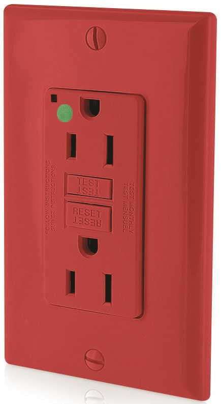 Leviton Smartlockpro Slim Gfci Receptacle With Wallplate, Hospital Grade, Nema 5-15r, 125 Volt, 15 Amp, Red