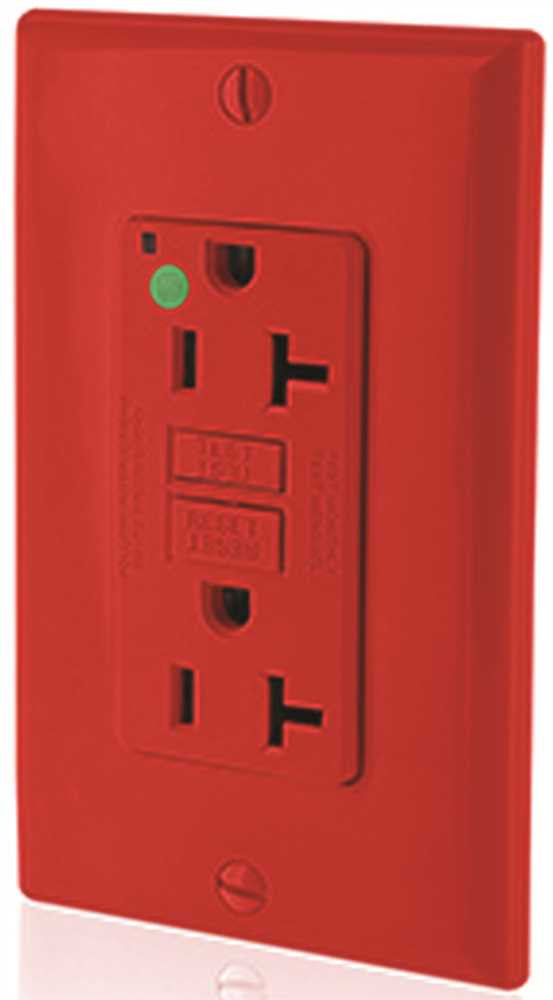 Leviton Smartlockpro Slim Duplex Receptacle With Wallplate, Nema 5-20r, 125 Volt, 20 Amp, Red