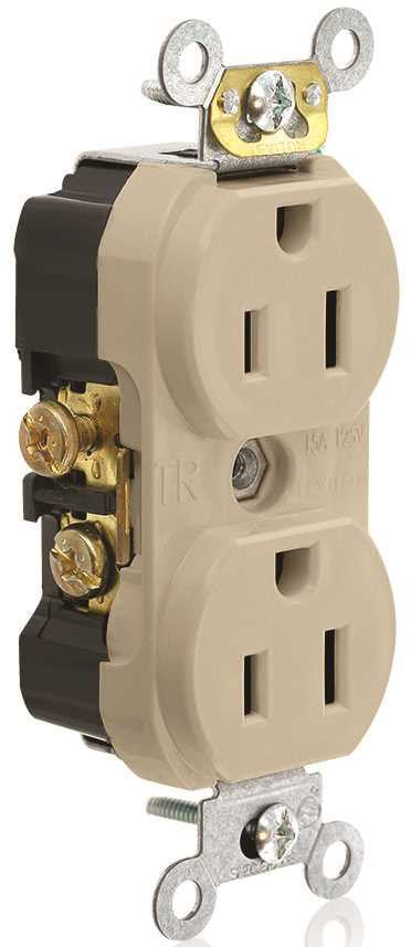 Leviton&reg; 2-pole Commercial Grade Tamper-resistant Duplex Receptacle, Ivory, Nema 5-15r, 125 Volts, 15 Amps