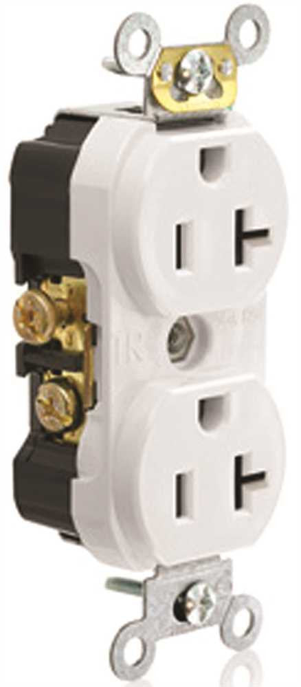 Leviton&reg; 2-pole Commercial Grade Tamper-resistant Duplex Receptacle, White, Nema 5-20r, 125 Volts, 20 Amps