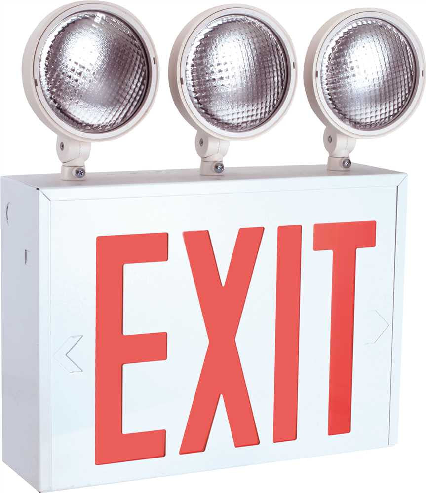 Monument Ac-dc Exit And Emergency Sign Led With Red Letters And 3 Adjustable Light Heads, Suitable For Damp Locations