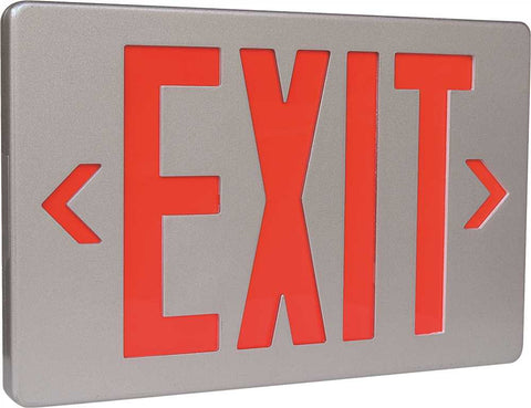 Monument Exit Sign Single Face Brushed Aluminum With Red Letters, Ul Listed, Suitable For Damp Locations