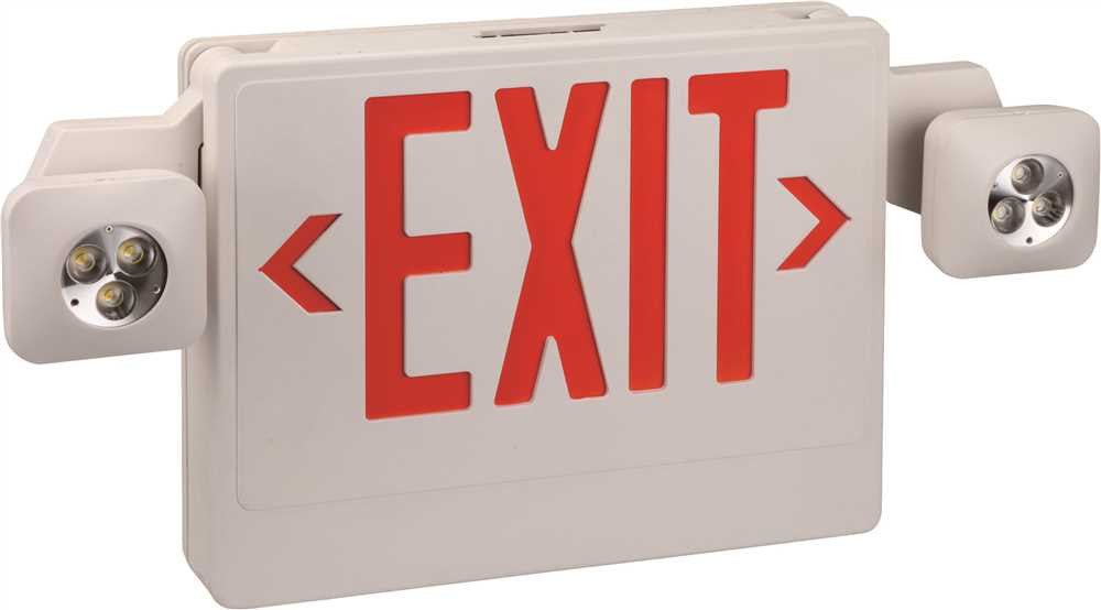 Monument Emergency Exit Led Combo With Red Letters, 2 Fully Adjustable Led Lamp Heads