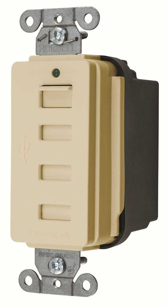 Hubbell Style Line Decorator Usb Charger Outlet, 4 Port, Ivory