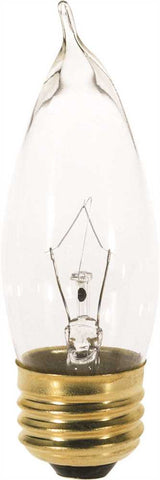 Satco Incandescent Decorative Lamp Ca10, 25 Watt, 130 Volt, Medium Base, Clear, 2,500 Average Rated Hours, 25 Per Box