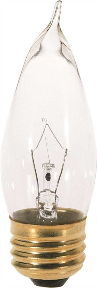 Satco Incandescent Decorative Lamp Ca10, 40 Watt, 130 Volt, Medium Base, Clear, 2,500 Average Rated Hours, 25 Per Box