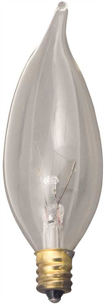 Satco Incandescent Decorative Lamp Ca8, 25 Watt, 130 Volt, Candelabra Base, Clear, 2,500 Average Rated Hours, 25 Per Box