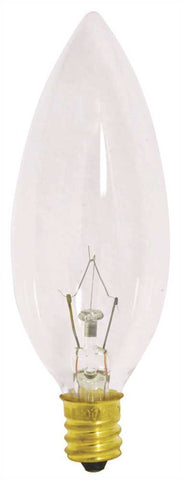 Satco Incandescent Decorative Lamp Ba9 1-2, 25 Watt, 130 Volt, Candelabra Base, Clear, 2500 Average Rated Hours, 25 Per Box