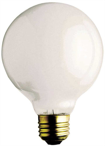 Satco Incandescent Decorative Lamp G16 1-2, 25 Watt, 130 Volt, Candelabra Base, White, 2500 Average Rated Hours, 25 Per Box