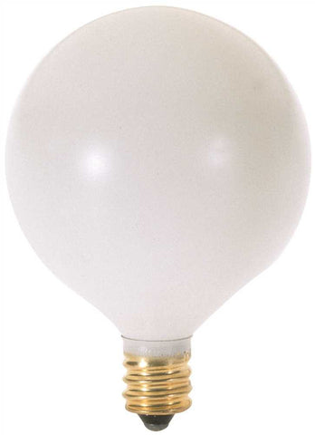 Satco Incandescent Decorative Lamp G16 1-2, 40 Watt, 130 Volt, Candelabra Base, White, 1500 Average Rated Hours, 25 Per Box