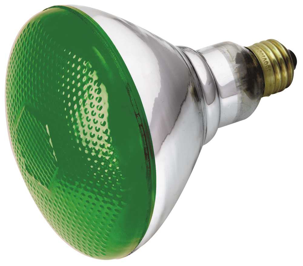 Satco Incandescent Reflector Lamp Br38, 100 Watt, 120 Volt, Medium Base, Green, 2,000 Average Rated Hours, 6 Per Case