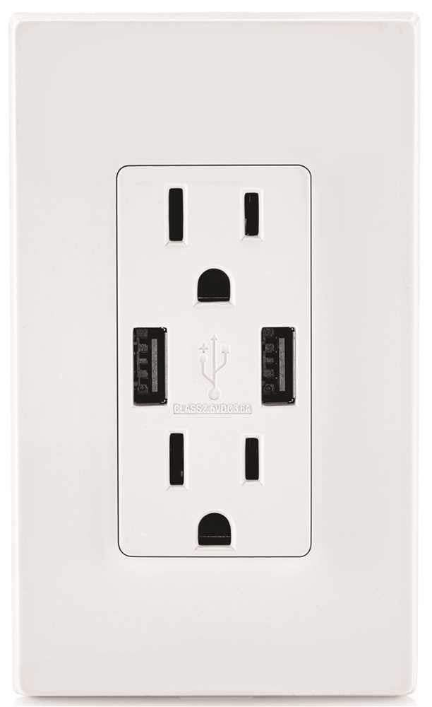 Leviton Decora Usb Charger - Tamper-resistant Duplex Receptacle, White, 5-15r, 125 Volts, 15 Amps